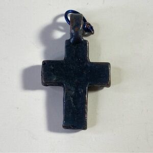 Vintage heavy metal cross pendant, dark patina, unmarked rosary charm